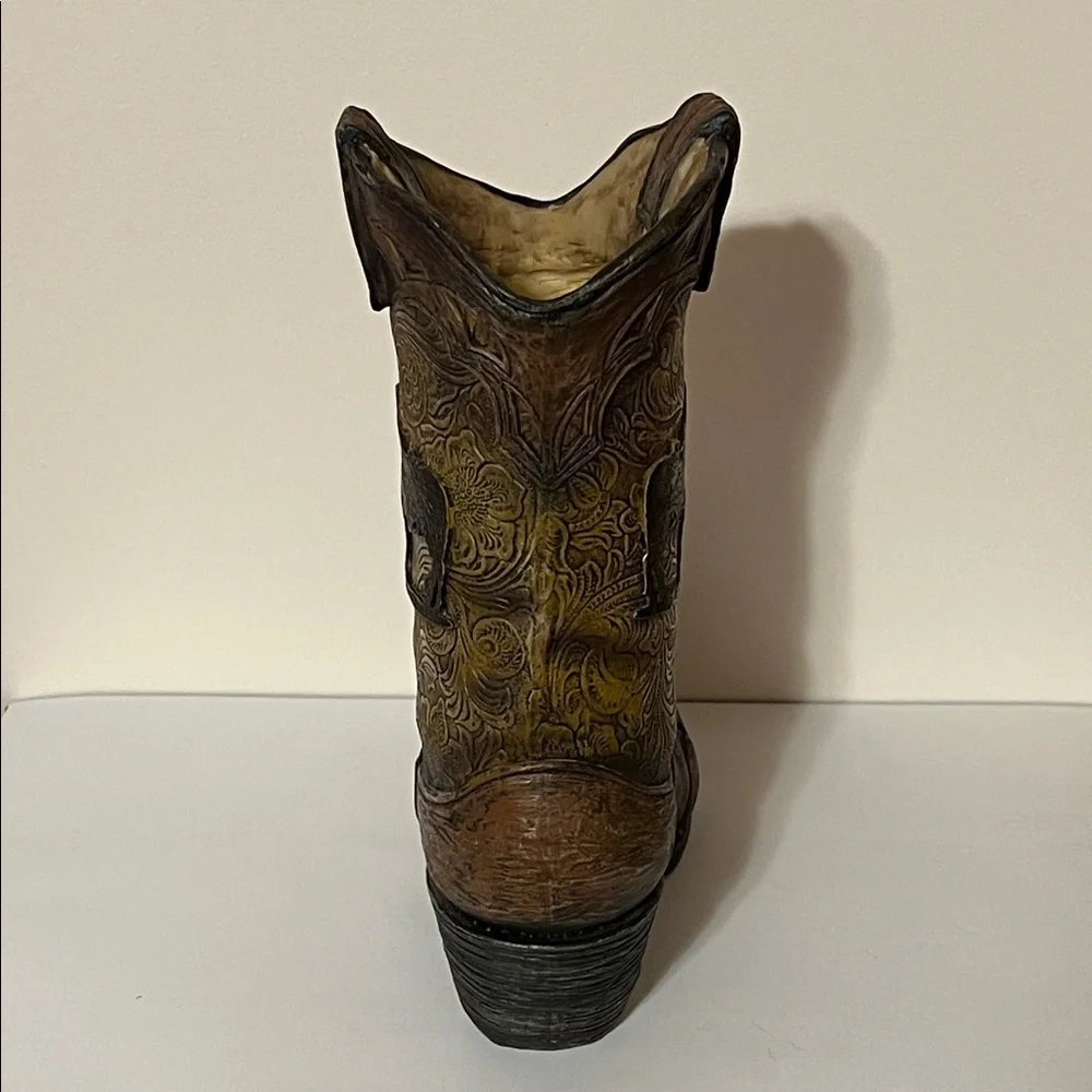 Rustic Brown and Tan Cowboy 🤠 Boot Figurine, Plant Holder, Vase NWOT
